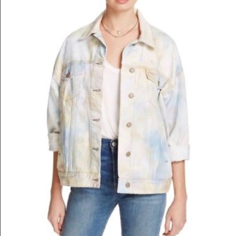 Free people white denim trucker jacket. Like new.